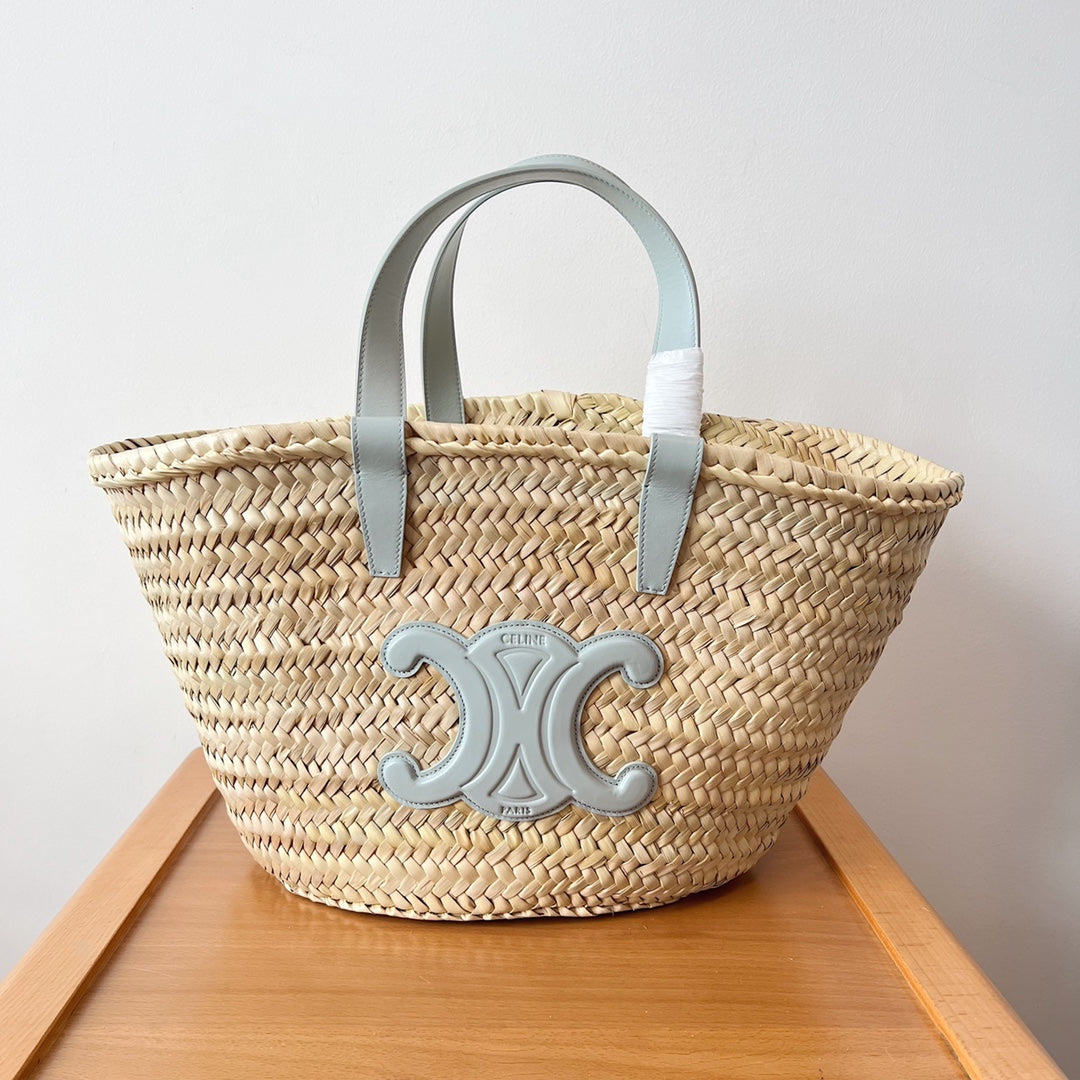 Sac à dos classique souple pour adolescent 21 cm en raphia et cuir de veau bleu nuage
