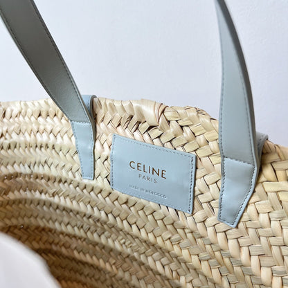 Sac à dos classique souple pour adolescent 21 cm en raphia et cuir de veau bleu nuage