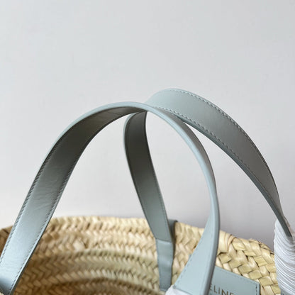 Sac à dos classique souple pour adolescent 21 cm en raphia et cuir de veau bleu nuage