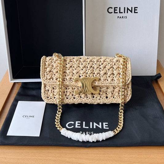 SAC À BANDOULIÈRE CHAÎNE 20CM EFFET RAPHIA TEXTILE NATUREL