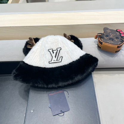 CHAPEAU DE PÊCHEUR EN MÉLANGE DE LAINE NOIRE ET DE FOURRURE DE LAPIN BLANC 409759
