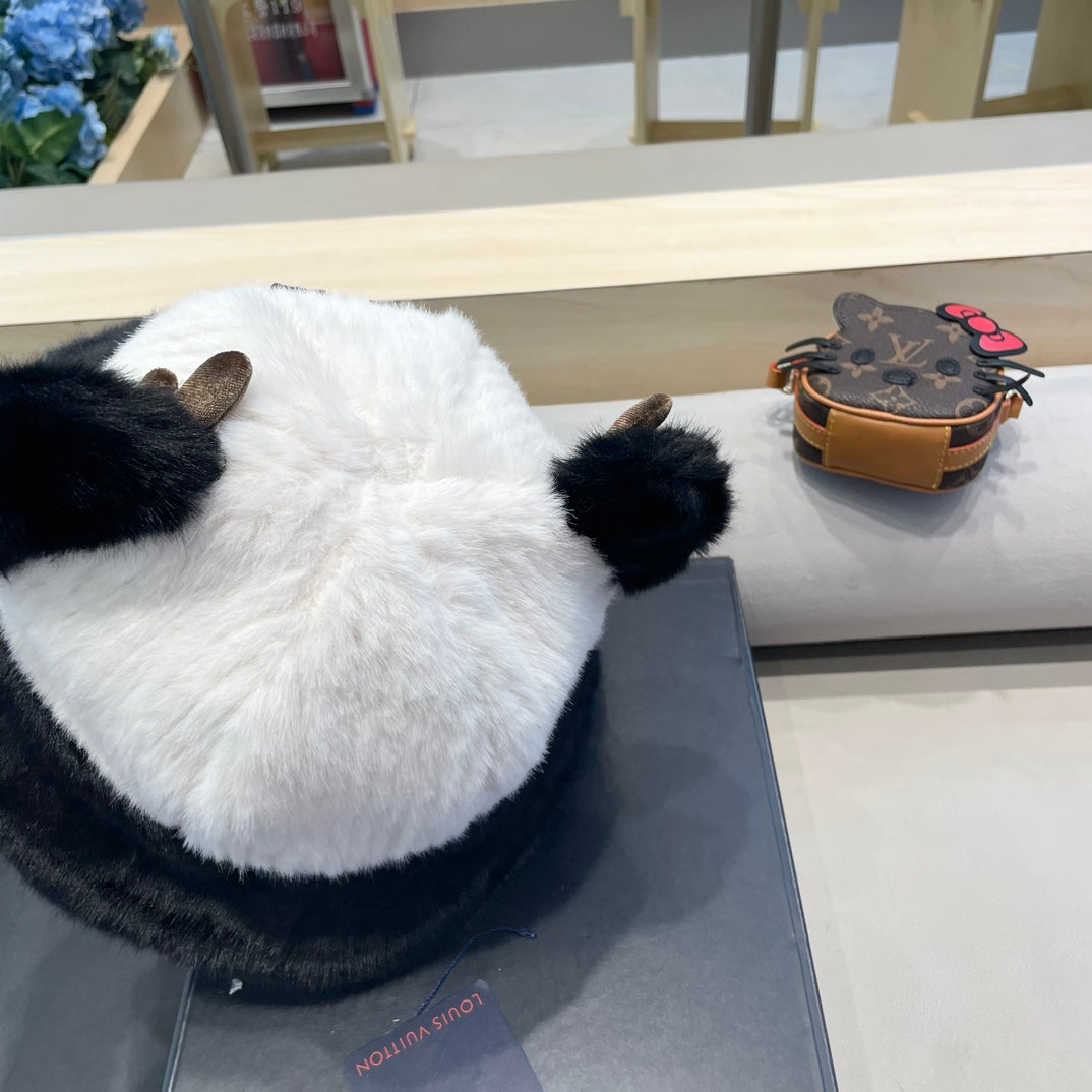 CHAPEAU DE PÊCHEUR EN MÉLANGE DE LAINE NOIRE ET DE FOURRURE DE LAPIN BLANC 409759