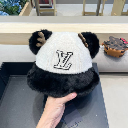 CHAPEAU DE PÊCHEUR EN MÉLANGE DE LAINE NOIRE ET DE FOURRURE DE LAPIN BLANC 409759
