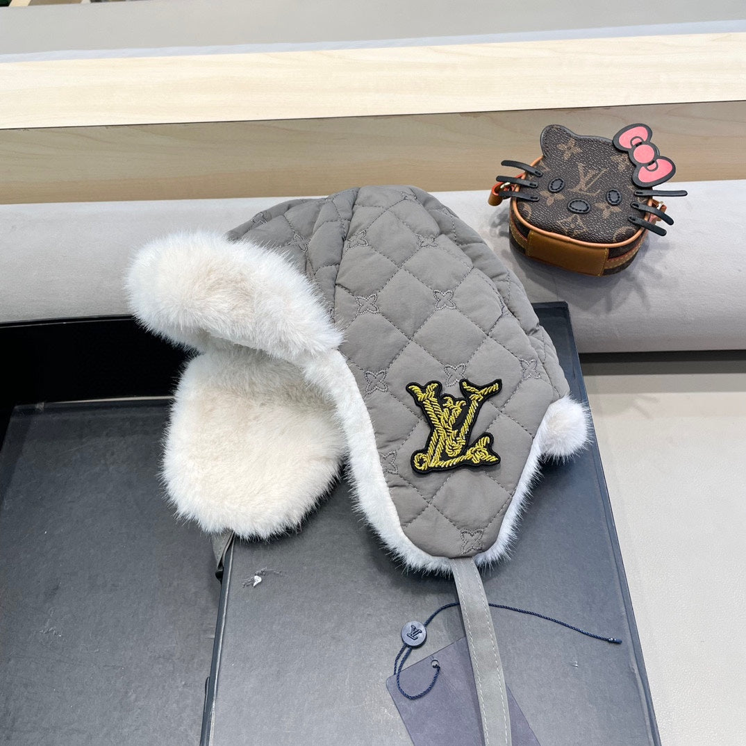 グレーコットンのトラッパーハット 411229 