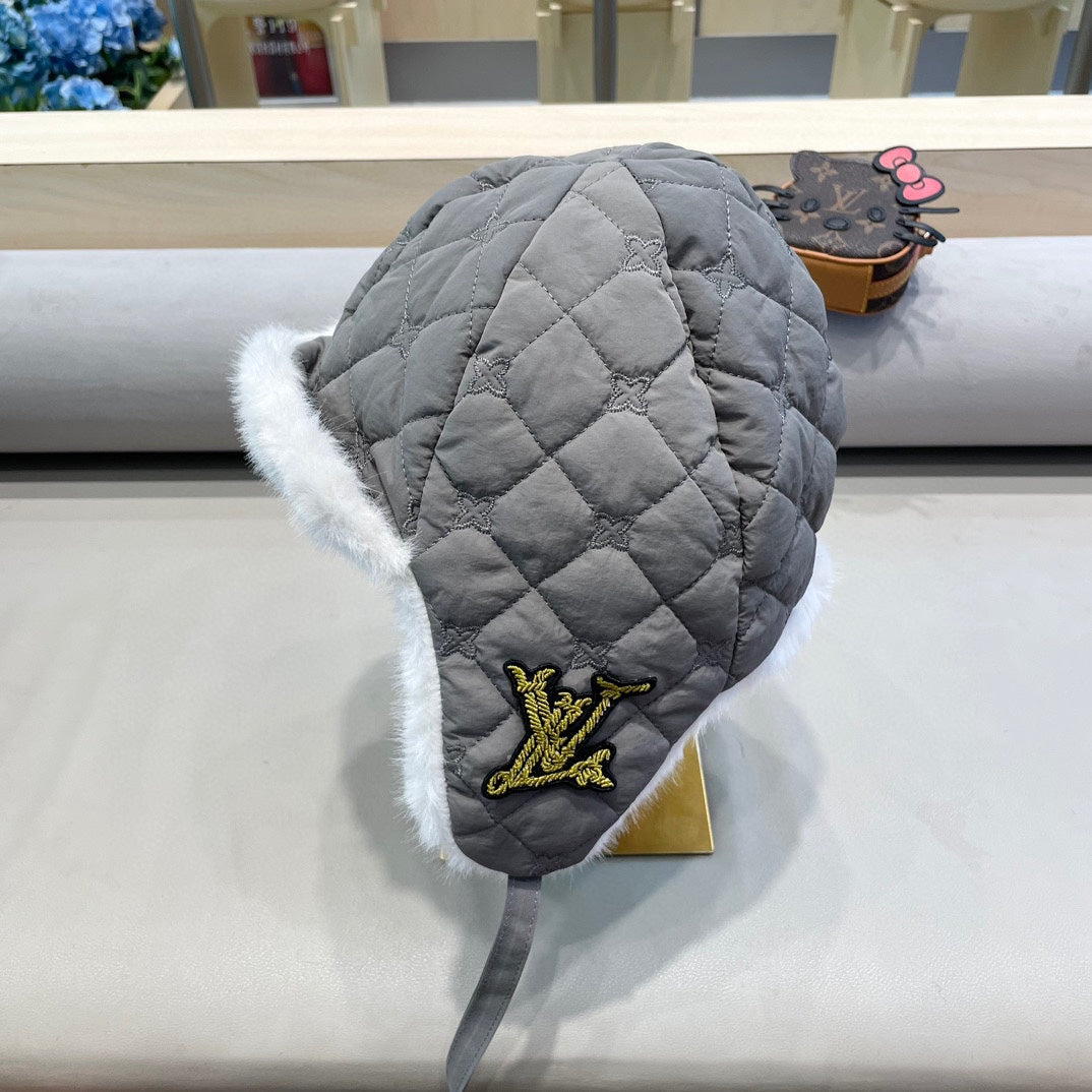 グレーコットンのトラッパーハット 411229 