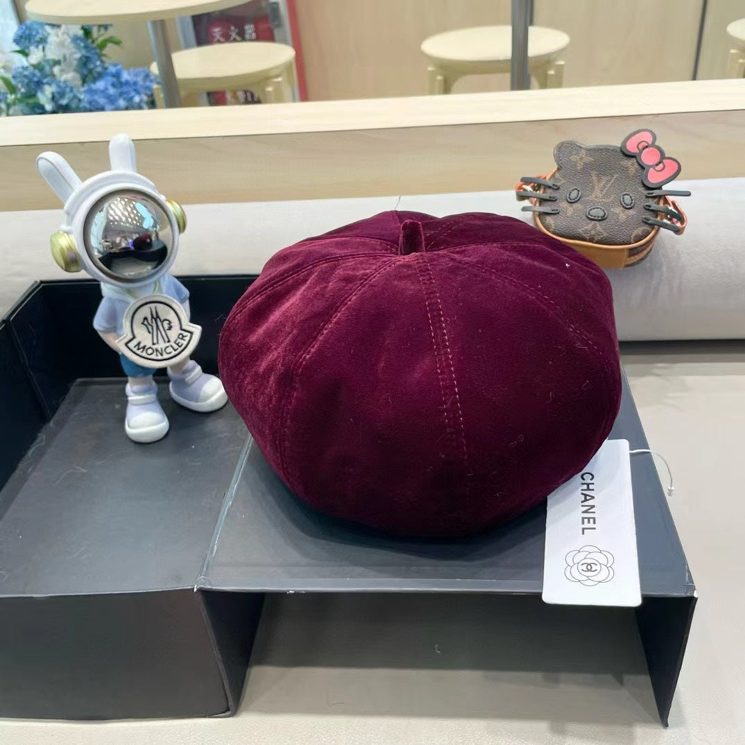 BÉRET EN VELOURS ROUGE MARRON 413325 