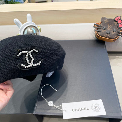 BERET HAT IN BLACK COTTON AND LINEN 417833