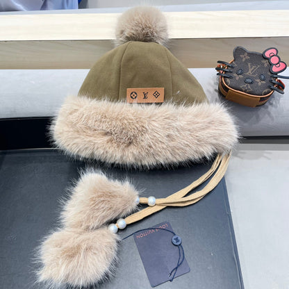 BONNET EN LAINE ET COTON MARRON 419745 
