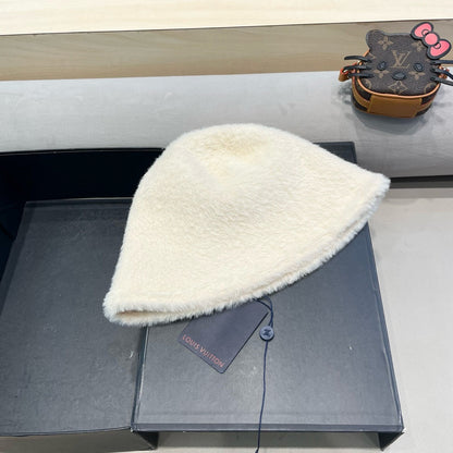 ベージュラビットファーバケットハット 421261 
