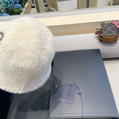 ベージュラビットファーバケットハット 421261 