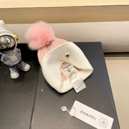BONNET EN LAINE BLANCHE MÉLANGÉE ROSE LAINE 421051 
