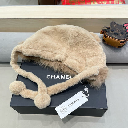 BONNET EN FOURRURE D'AGNEAU MARRON CAMEL 426238 