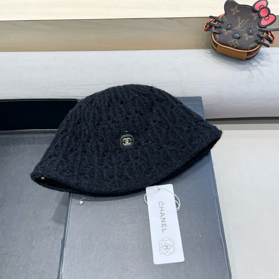 バケットハット ブラック ニット生地 ラビットファー付き 428090