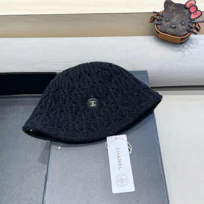 バケットハット ブラック ニット生地 ラビットファー付き 428090