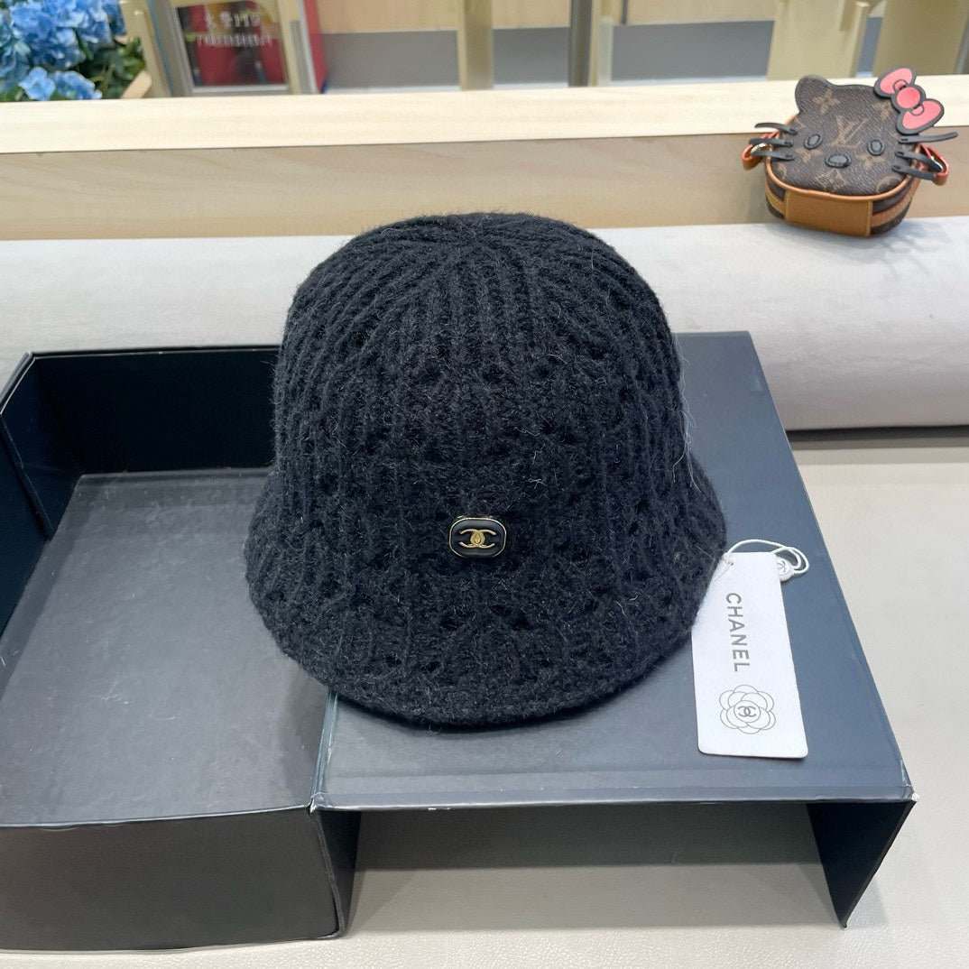 バケットハット ブラック ニット生地 ラビットファー付き 428090