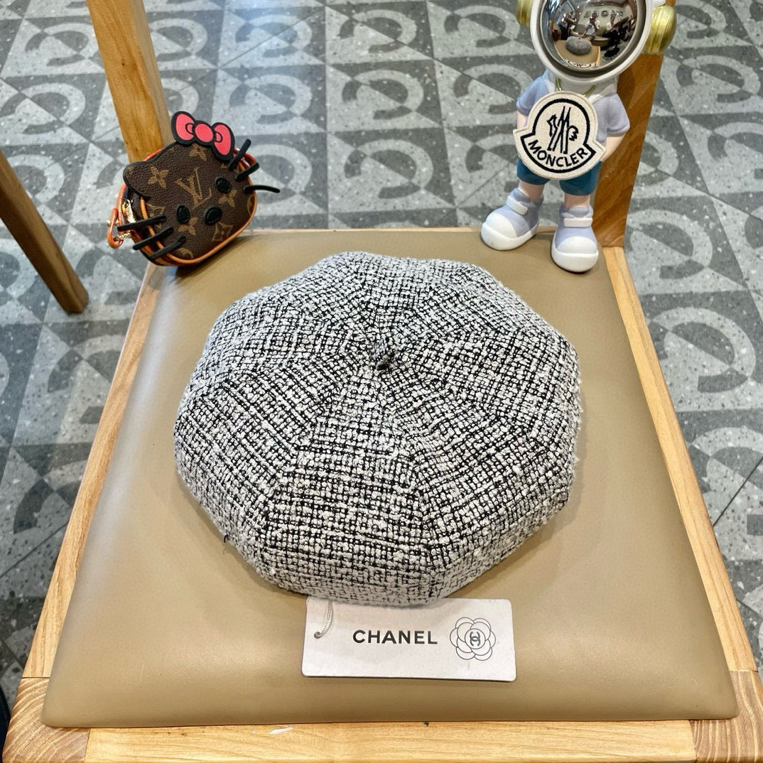 BÉRET EN TWEED DE LAINE NOIR ET BLANC 430011 