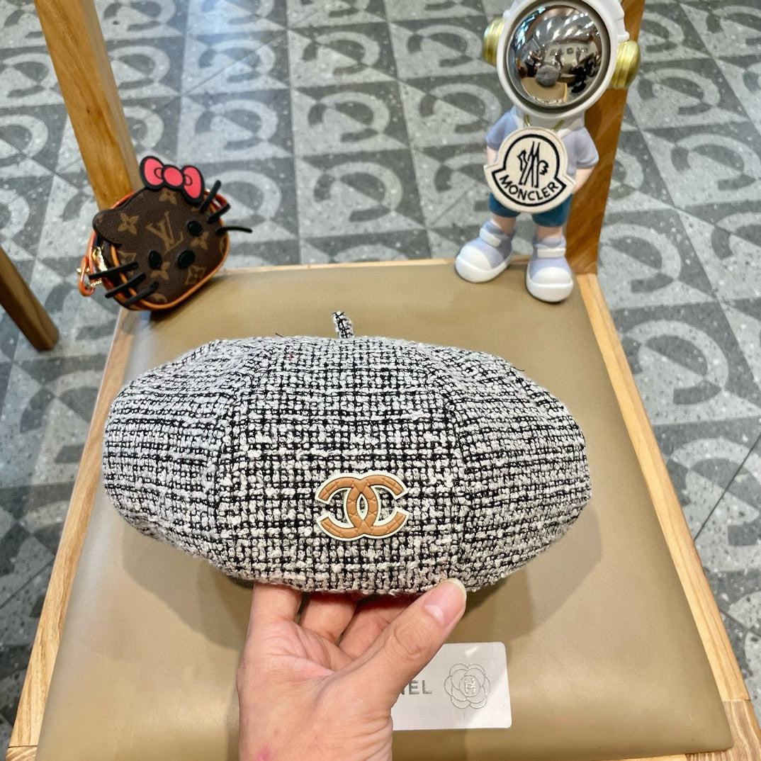 BÉRET EN TWEED DE LAINE NOIR ET BLANC 430011 