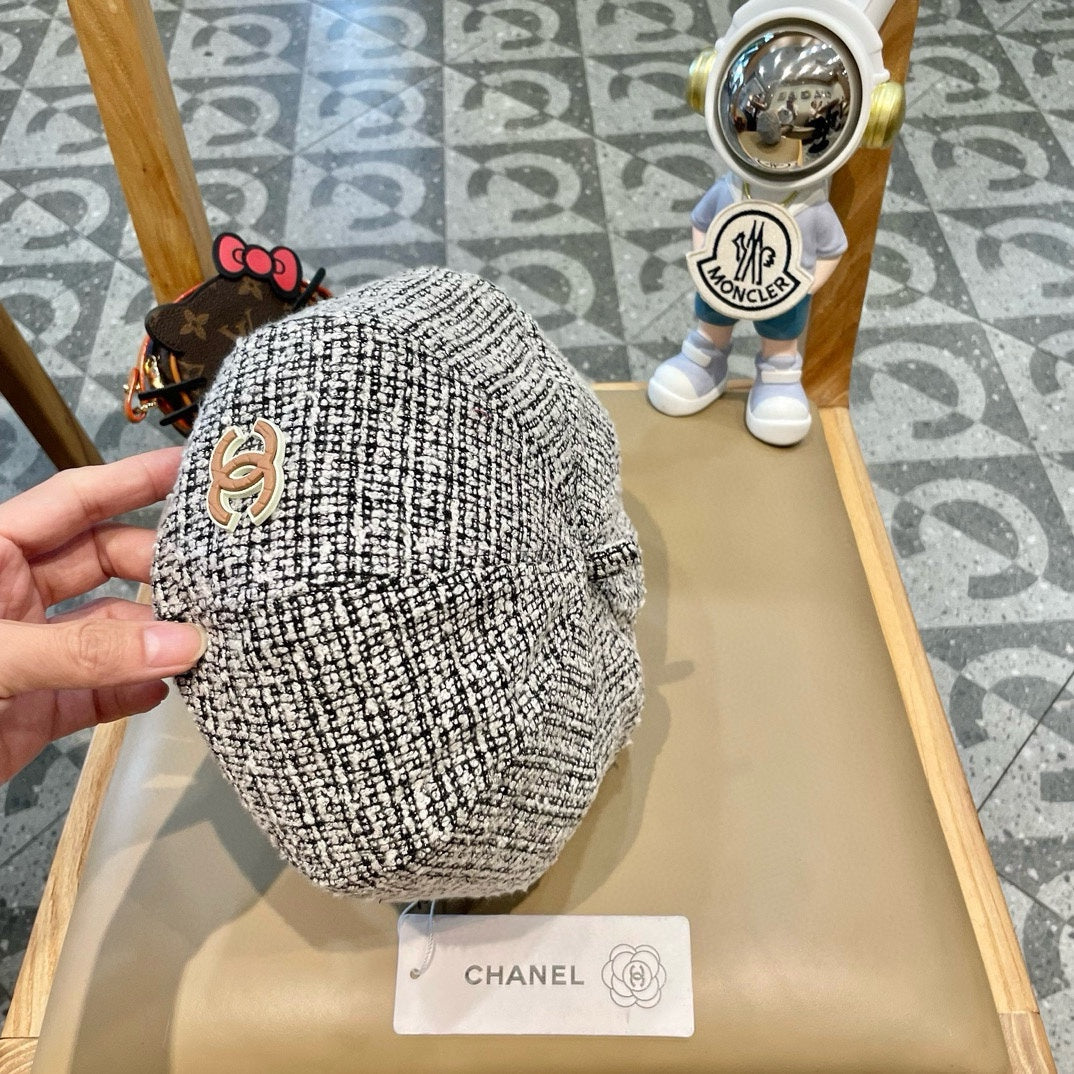 BÉRET EN TWEED DE LAINE NOIR ET BLANC 430011 