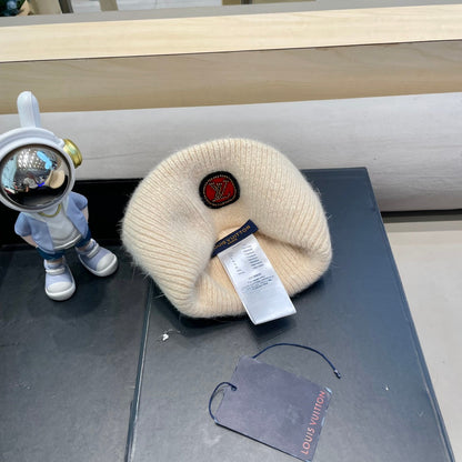 ベージュウールとラビットファーのビーニーハット 433474 