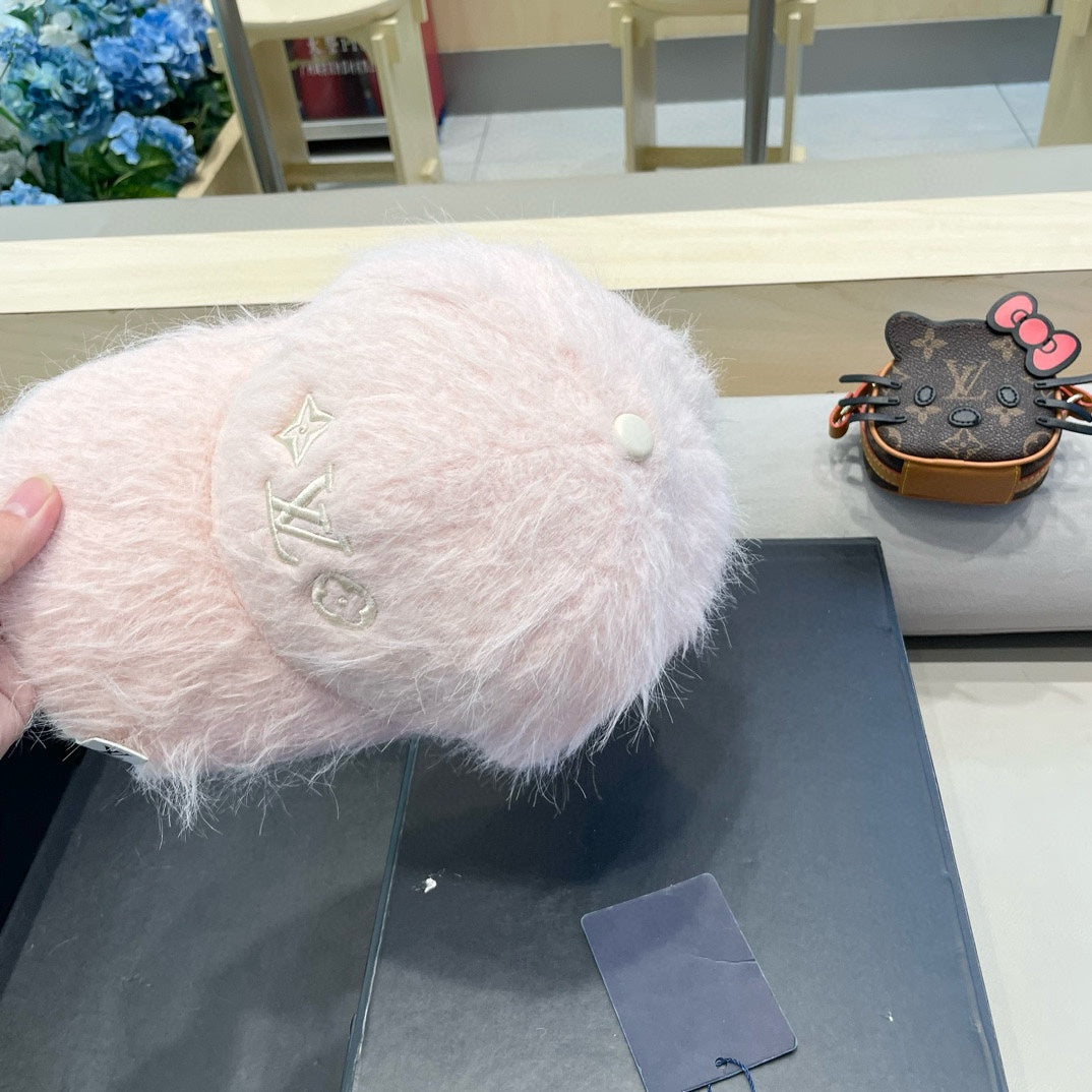 パステルピンクのラビットファーのベースボールキャップ 434934 