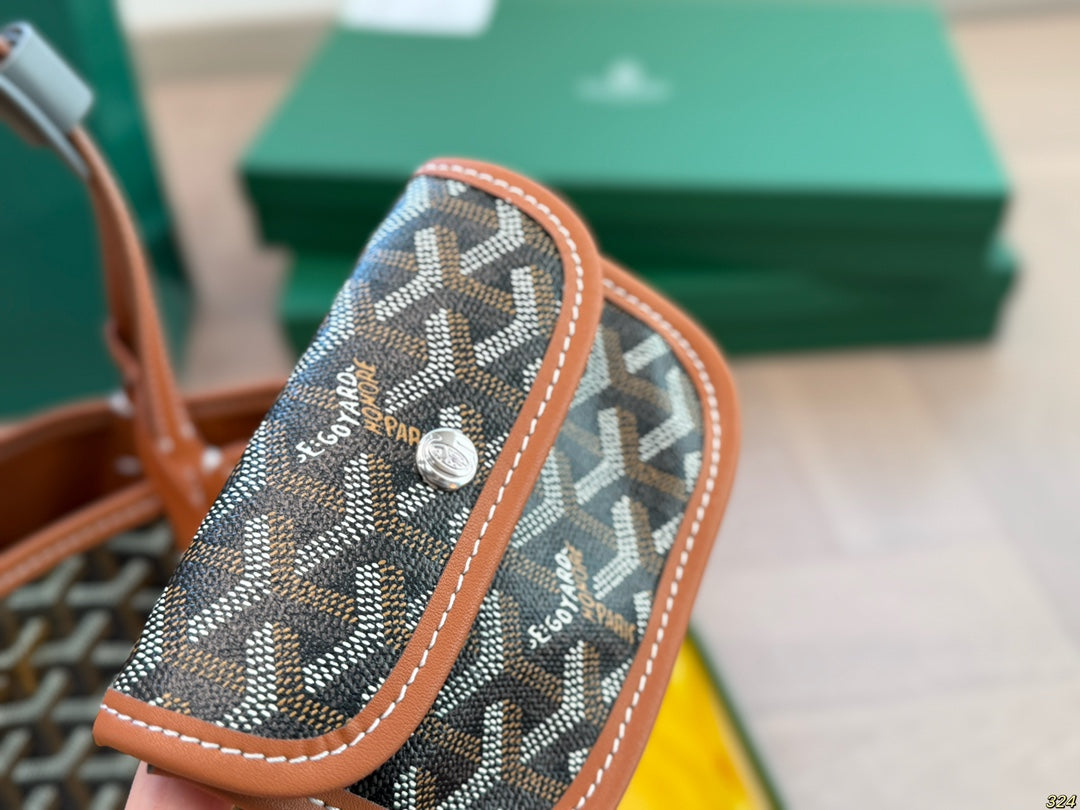 Mini sac Anjou 21 en toile goyardine marron et cuir de veau