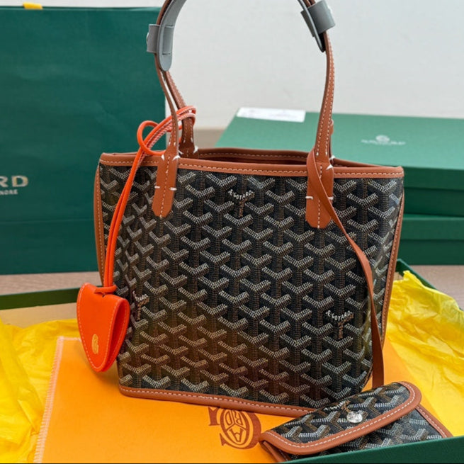 Mini sac Anjou 21 en toile goyardine marron et cuir de veau