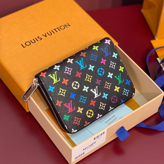 Porte-monnaie LV x TM Zippy en toile monogrammée noire et multicolore