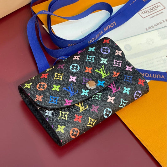 Porte-monnaie LV x TM Rosalie en toile monogrammée noire et multicolore