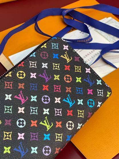 Portefeuille zippé LV x TM en toile monogrammée noire et multicolore