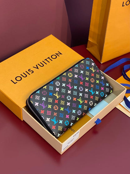 Portefeuille zippé LV x TM en toile monogrammée noire et multicolore