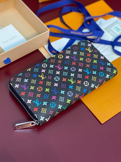 Portefeuille zippé LV x TM en toile monogrammée noire et multicolore