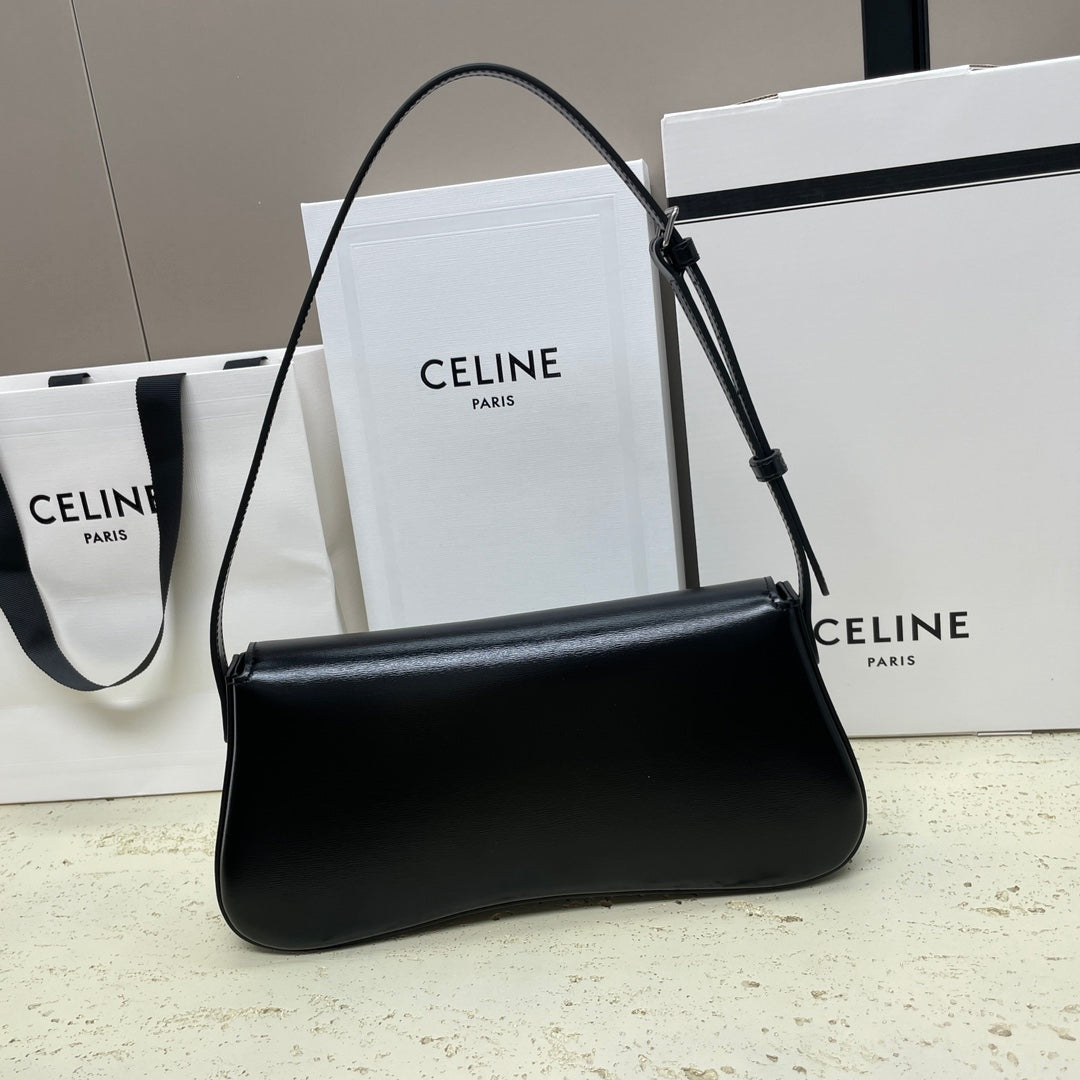 ローラ バゲットバッグ 28 ブラック シャイニーカーフスキン