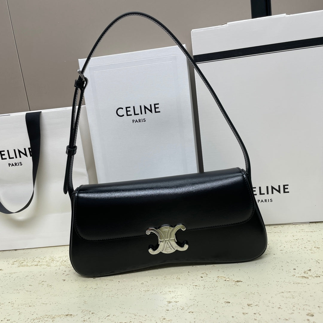 ローラ バゲットバッグ 28 ブラック シャイニーカーフスキン