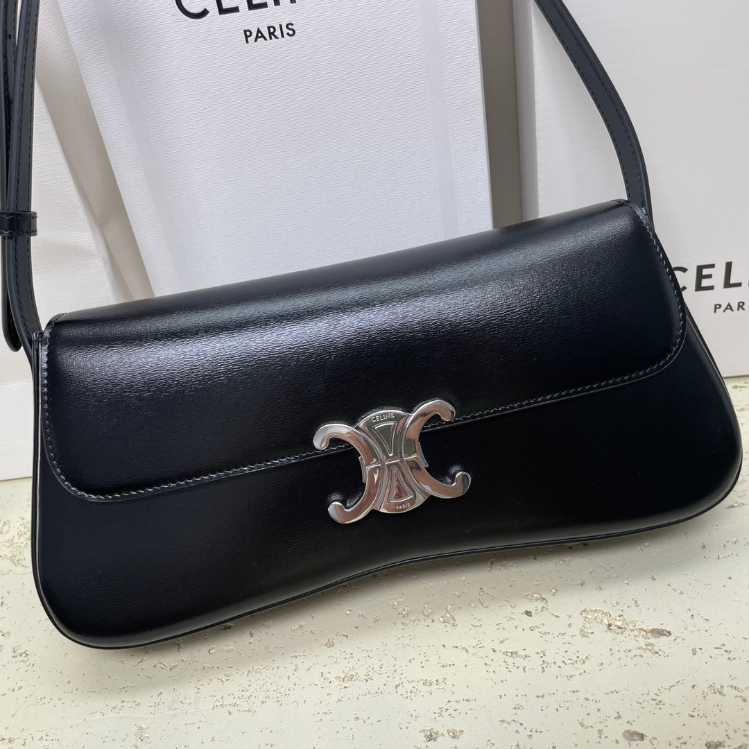 ローラ バゲットバッグ 28 ブラック シャイニーカーフスキン