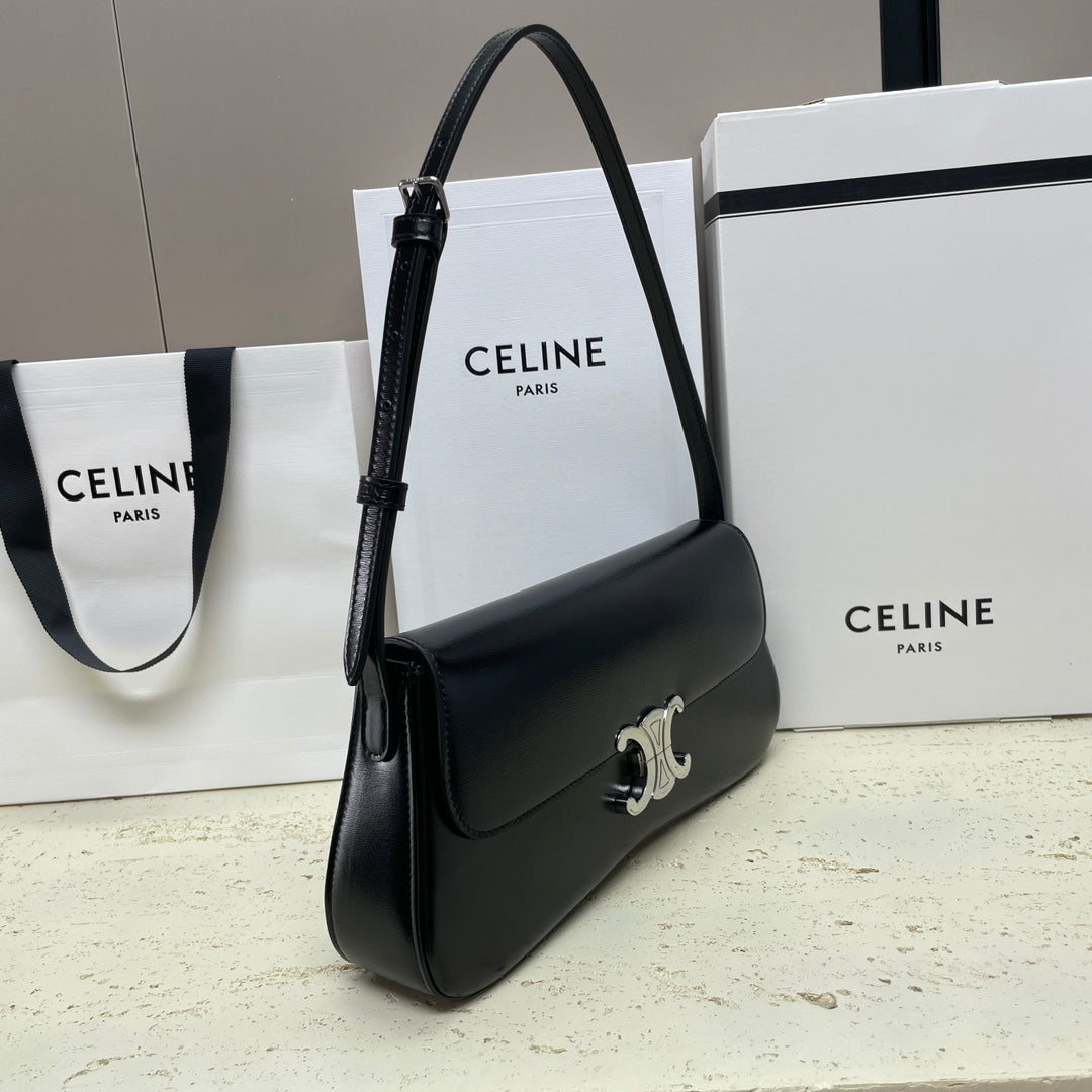 ローラ バゲットバッグ 28 ブラック シャイニーカーフスキン