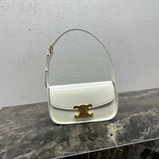SAC PORTÉ ÉPAULE 20 TERENCE EN CUIR DE VEAU VERNI BLANC