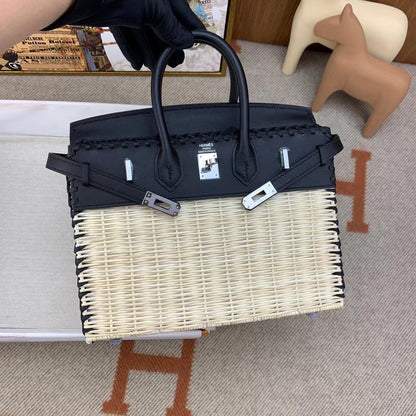 HM BIRKIN 25 CM PICNIC BAMBOU NOIR ET ROTIN