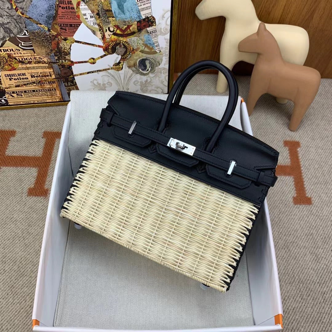 HM BIRKIN 25 CM PICNIC BAMBOU NOIR ET ROTIN