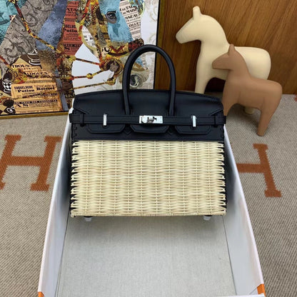 HM BIRKIN 25 CM PICNIC BAMBOU NOIR ET ROTIN
