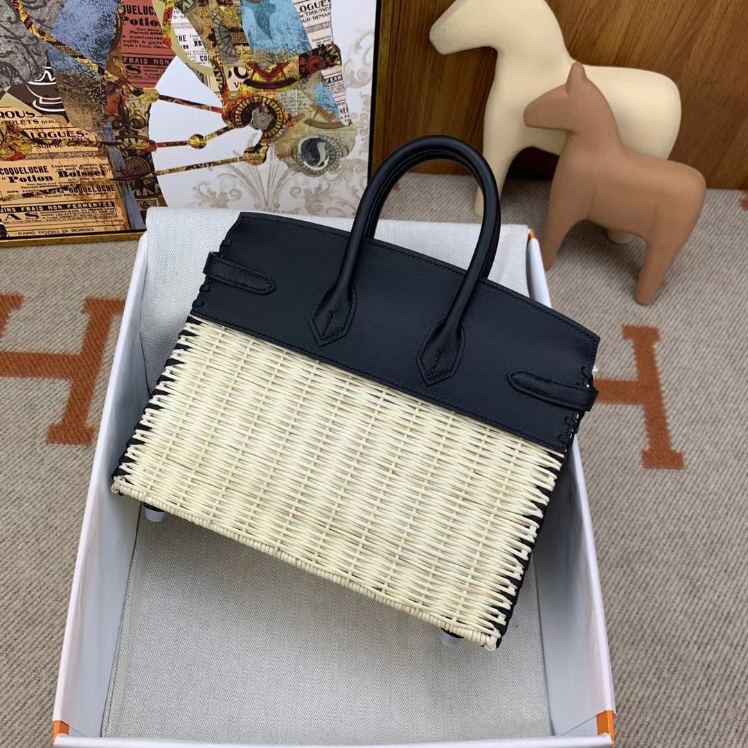HM BIRKIN 25 CM PICNIC BAMBOU NOIR ET ROTIN