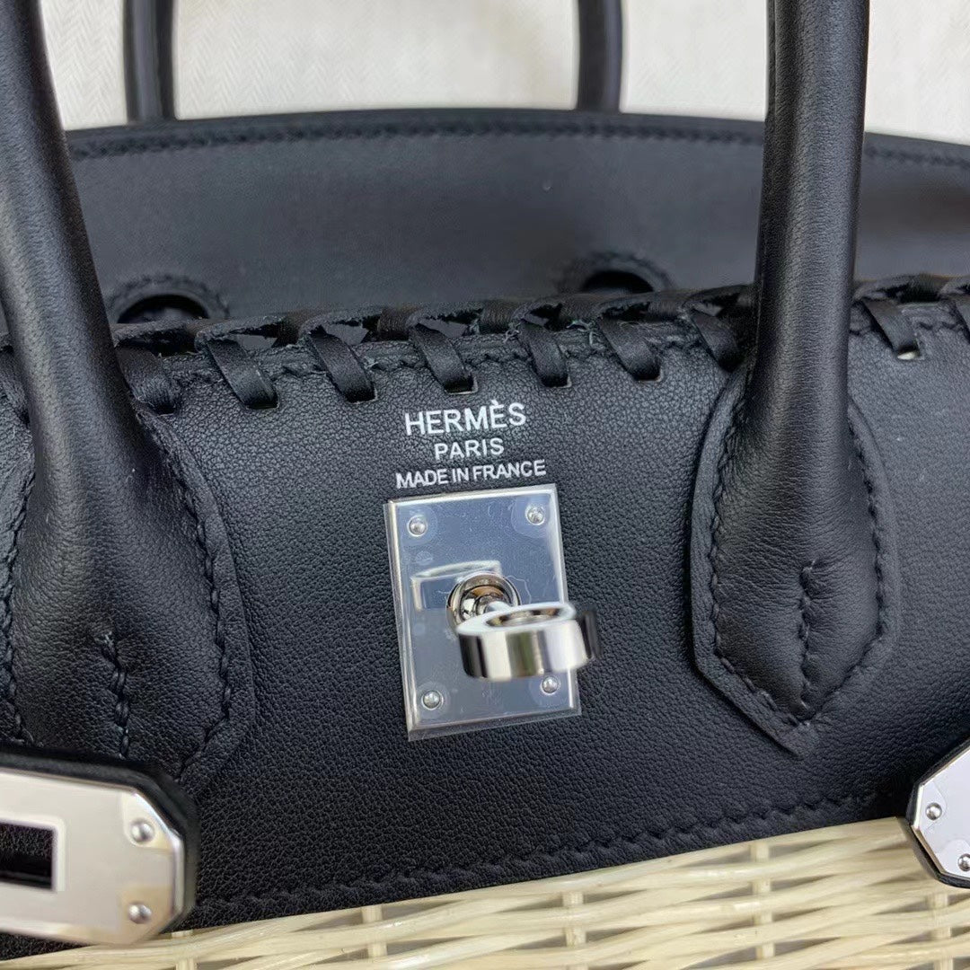 HM BIRKIN 25 CM PICNIC BAMBOU NOIR ET ROTIN