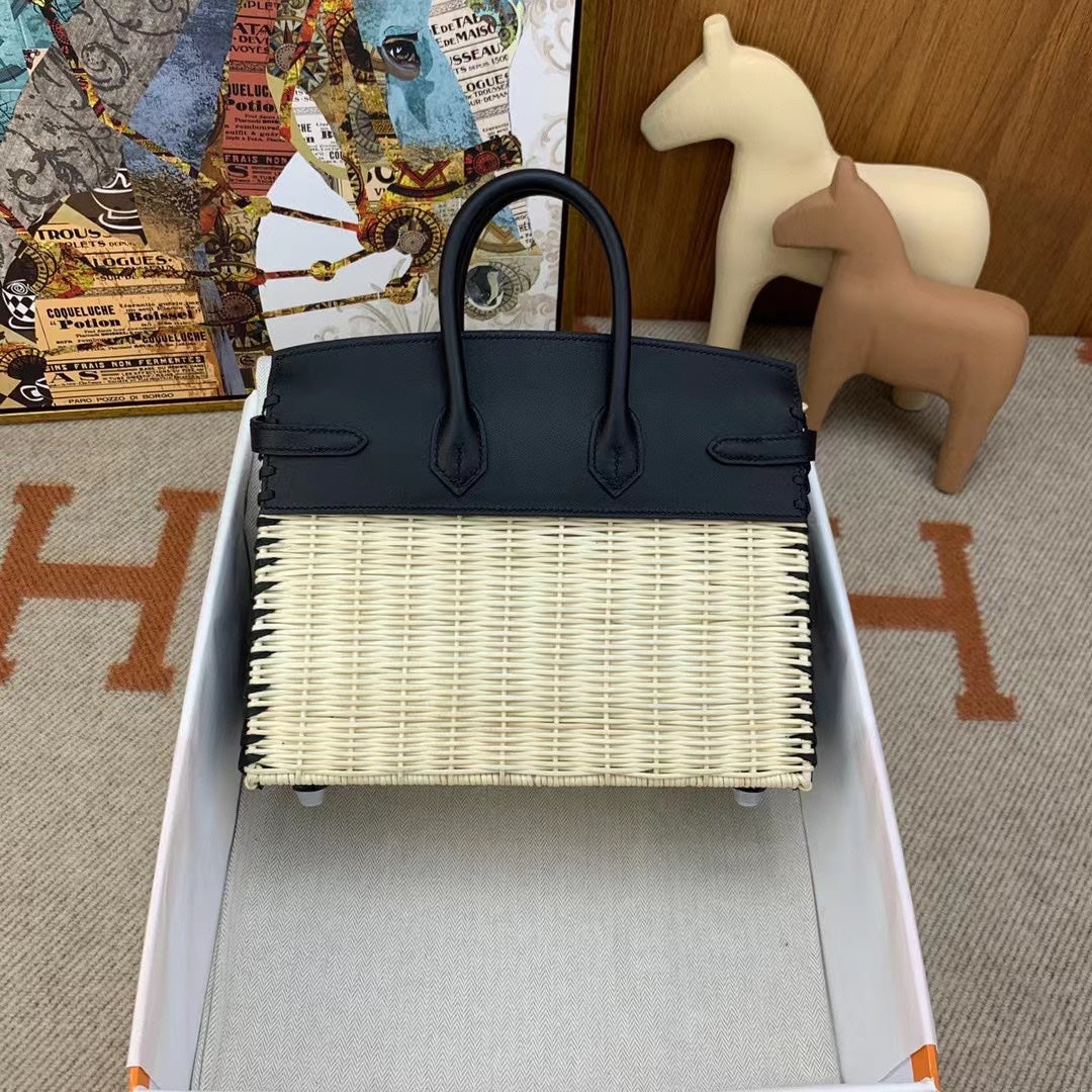 HM BIRKIN 25 CM PICNIC BAMBOU NOIR ET ROTIN