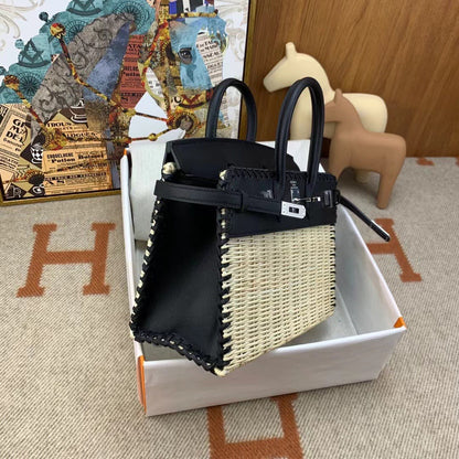 HM BIRKIN 25 CM PICNIC BAMBOU NOIR ET ROTIN