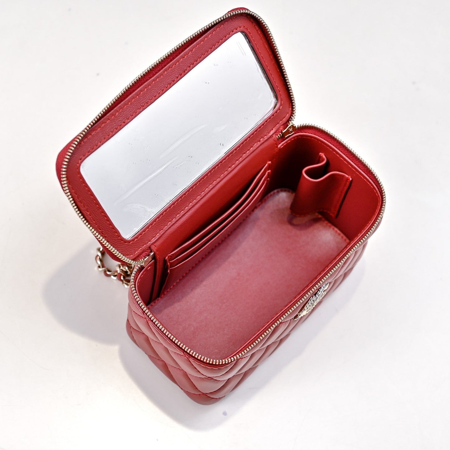 Poignée de meuble-lavabo CC 24 carats, 17 cm, cuir d'agneau rouge, quincaillerie argentée 