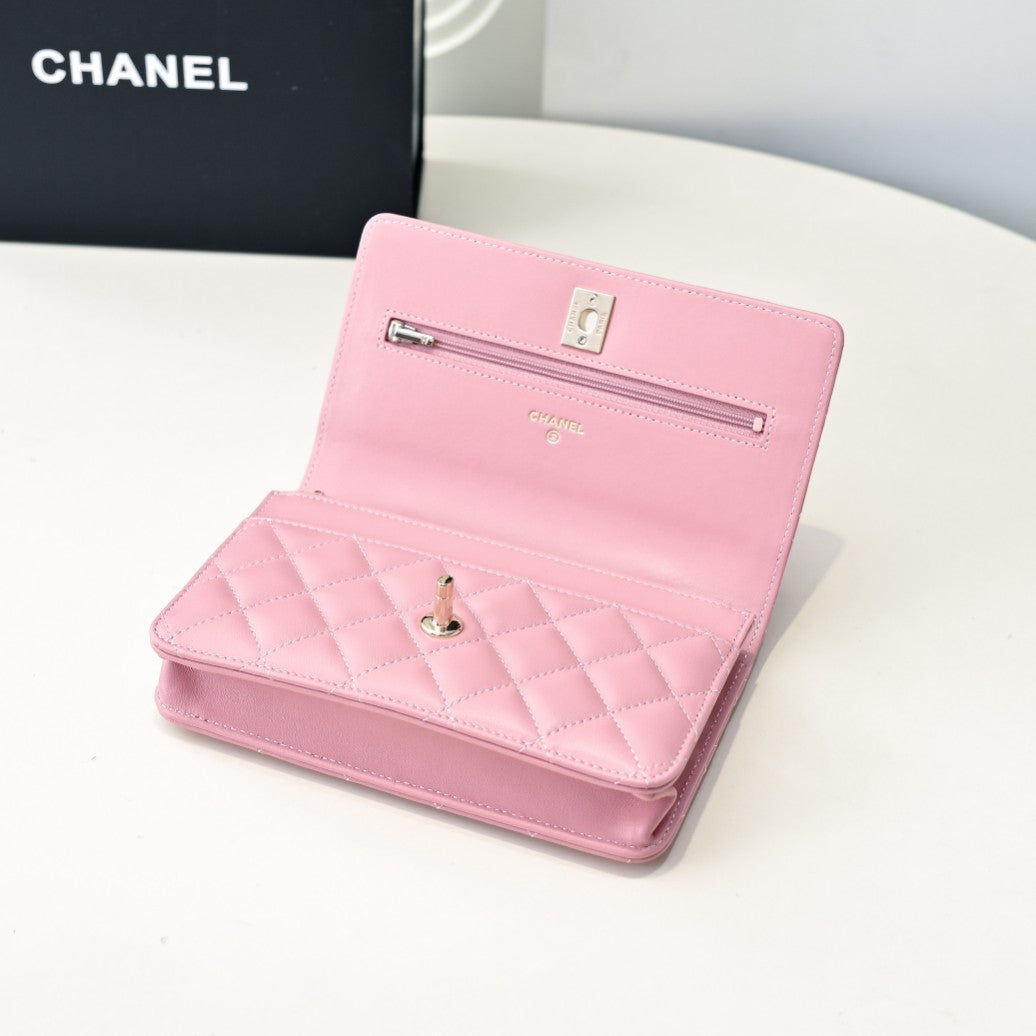 CC 24K Woc トップハンドル 19cm ピンク ラムスキン ライトゴールド金具