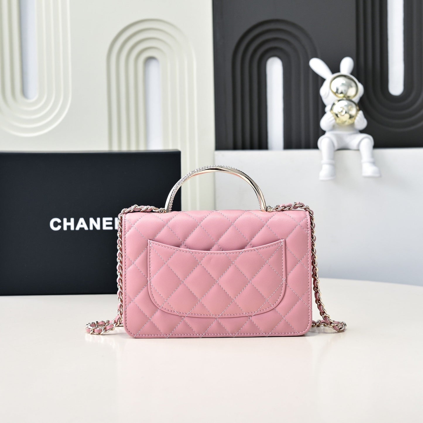 CC 24K Woc トップハンドル 19cm ピンク ラムスキン ライトゴールド金具