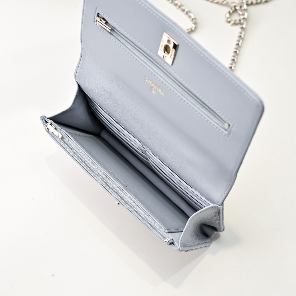 Poignée supérieure CC 24K Woc 19 cm en cuir d'agneau gris clair et quincaillerie or clair
