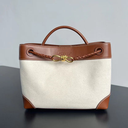 BV Medium Andiamo 32 Cuir d'agneau marron Toile blanche 