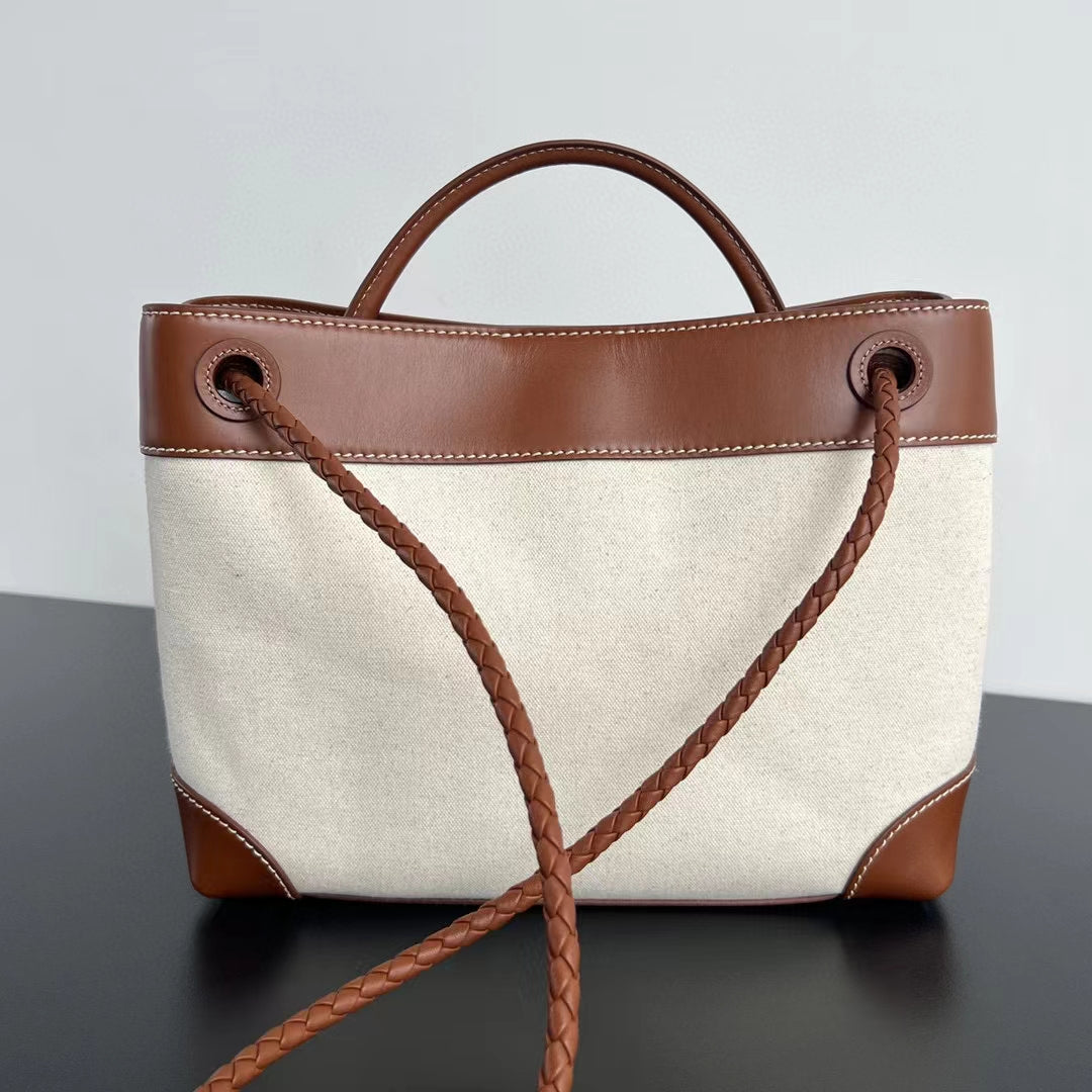BV Medium Andiamo 32 Cuir d'agneau marron Toile blanche 
