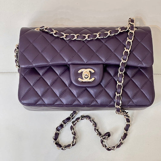 RABAT CLASSIQUE 23CM CUIR D'AGNEAU VIOLET QUINCAILLERIE OR CLAIR 